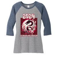 Dragon & Blossoms 2024 Year Of The Dragon Women's Tri-Blend 3/4-Sleeve Raglan Shirt