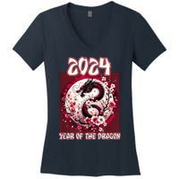 Dragon & Blossoms 2024 Year Of The Dragon Women's V-Neck T-Shirt