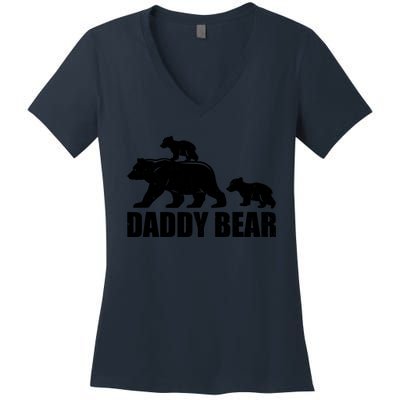 Daddy Bear 2 Cubs Daddy Bear Twin T Dad 2 T Women's V-Neck T-Shirt