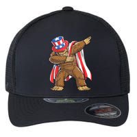 Dabbing Bigfoot 4th Of July Sasquatch American Flag Flexfit Unipanel Trucker Cap