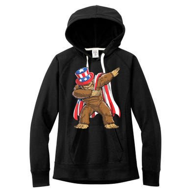 Dabbing Bigfoot 4th Of July Sasquatch American Flag Women's Fleece Hoodie