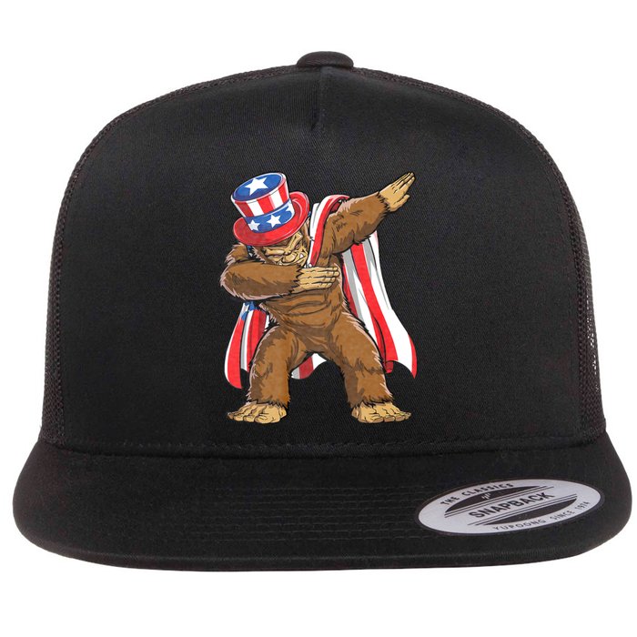 Dabbing Bigfoot 4th Of July Sasquatch American Flag Flat Bill Trucker Hat