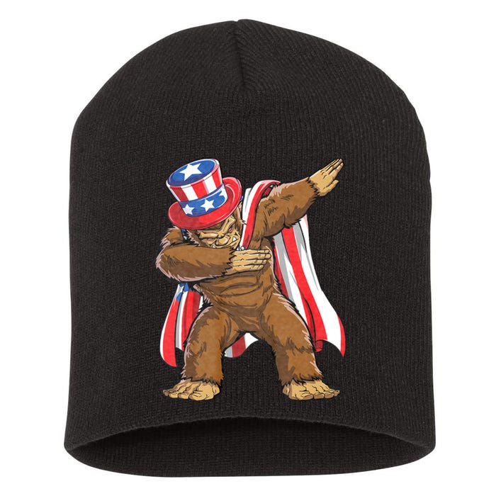 Dabbing Bigfoot 4th Of July Sasquatch American Flag Short Acrylic Beanie