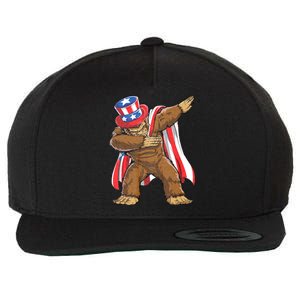 Dabbing Bigfoot 4th Of July Sasquatch American Flag Wool Snapback Cap