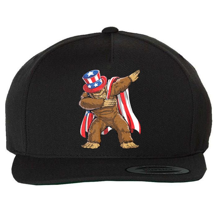 Dabbing Bigfoot 4th Of July Sasquatch American Flag Wool Snapback Cap