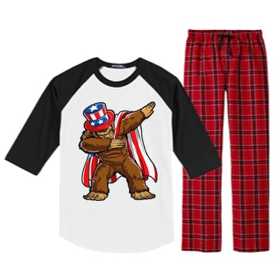 Dabbing Bigfoot 4th of July Sasquatch  USA Flag Raglan Sleeve Pajama Set