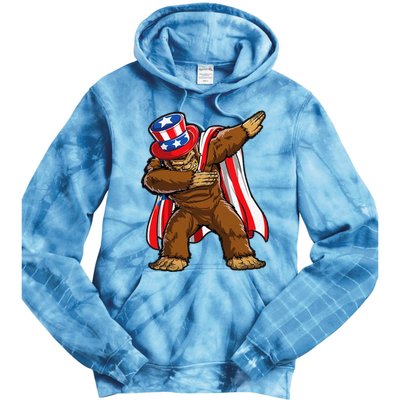 Dabbing Bigfoot 4th of July Sasquatch  USA Flag Tie Dye Hoodie