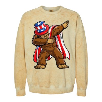 Dabbing Bigfoot 4th of July Sasquatch  USA Flag Colorblast Crewneck Sweatshirt