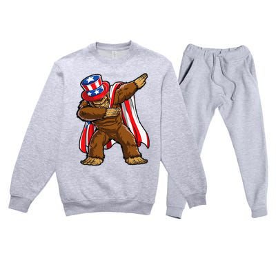 Dabbing Bigfoot 4th of July Sasquatch  USA Flag Premium Crewneck Sweatsuit Set