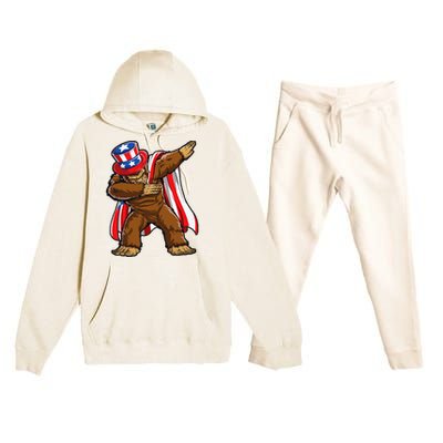 Dabbing Bigfoot 4th of July Sasquatch  USA Flag Premium Hooded Sweatsuit Set