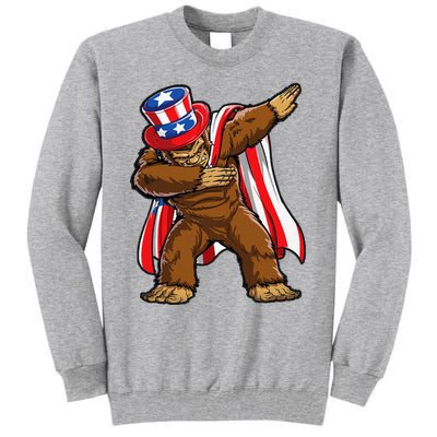 Dabbing Bigfoot 4th of July Sasquatch  USA Flag Tall Sweatshirt