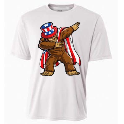 Dabbing Bigfoot 4th of July Sasquatch  USA Flag Cooling Performance Crew T-Shirt