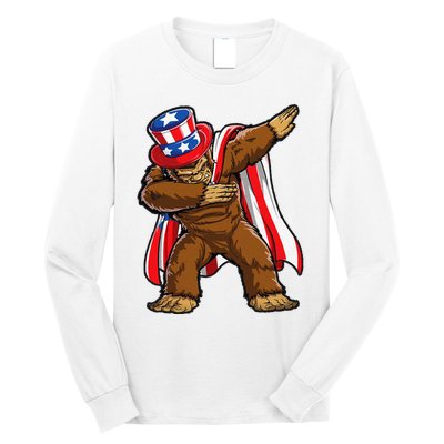 Dabbing Bigfoot 4th of July Sasquatch  USA Flag Long Sleeve Shirt