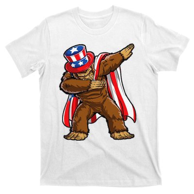 Dabbing Bigfoot 4th of July Sasquatch  USA Flag T-Shirt