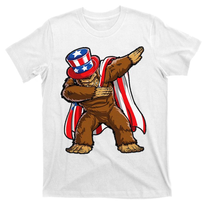 Dabbing Bigfoot 4th of July Sasquatch  USA Flag T-Shirt