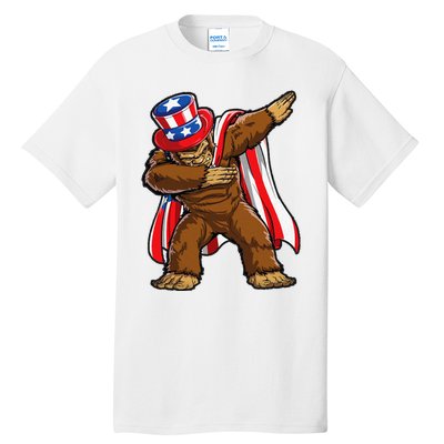 Dabbing Bigfoot 4th of July Sasquatch  USA Flag Tall T-Shirt