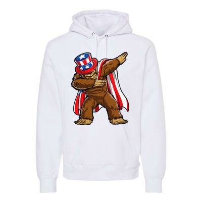 Dabbing Bigfoot 4th of July Sasquatch  USA Flag Premium Hoodie