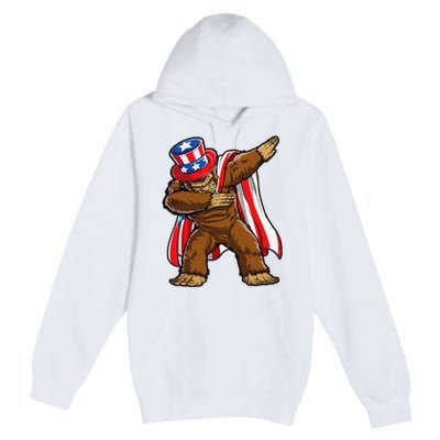 Dabbing Bigfoot 4th of July Sasquatch  USA Flag Premium Pullover Hoodie