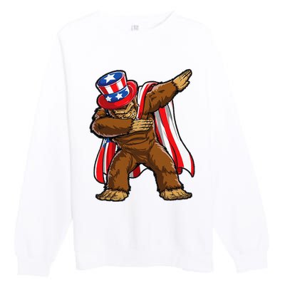 Dabbing Bigfoot 4th of July Sasquatch  USA Flag Premium Crewneck Sweatshirt