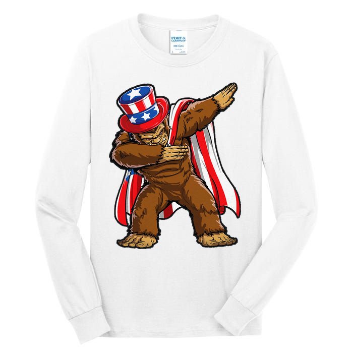 Dabbing Bigfoot 4th of July Sasquatch  USA Flag Tall Long Sleeve T-Shirt