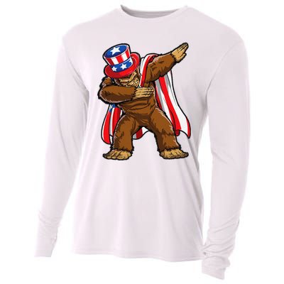 Dabbing Bigfoot 4th of July Sasquatch  USA Flag Cooling Performance Long Sleeve Crew