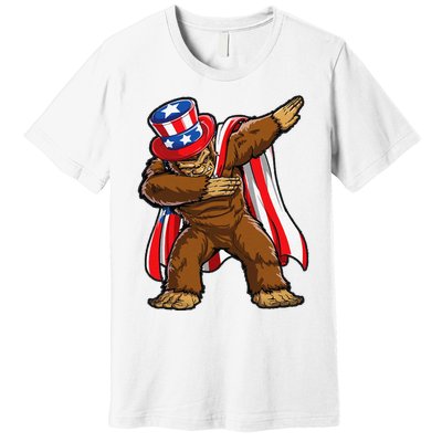 Dabbing Bigfoot 4th of July Sasquatch  USA Flag Premium T-Shirt