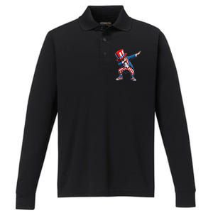 Dabbing Boy 4th Of July American Flag Usa Patriotic Performance Long Sleeve Polo