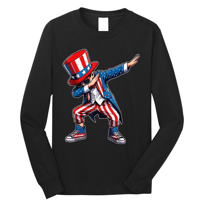 Dabbing Boy 4th Of July American Flag Usa Patriotic Long Sleeve Shirt