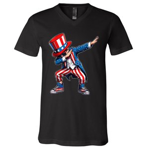 Dabbing Boy 4th Of July American Flag Usa Patriotic V-Neck T-Shirt