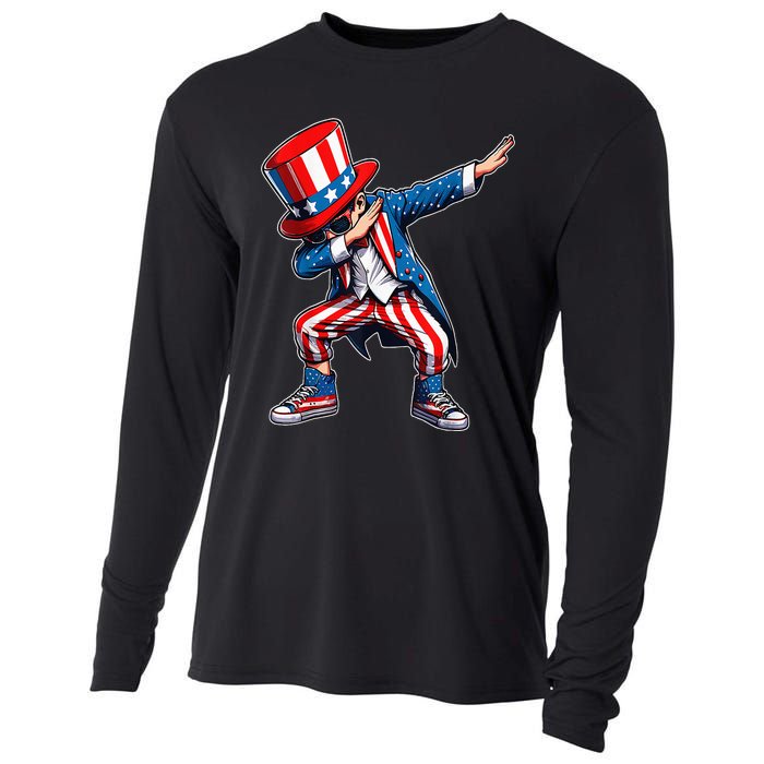 Dabbing Boy 4th Of July American Flag Usa Patriotic Cooling Performance Long Sleeve Crew