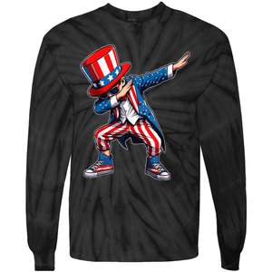 Dabbing Boy 4th Of July American Flag Usa Patriotic Tie-Dye Long Sleeve Shirt