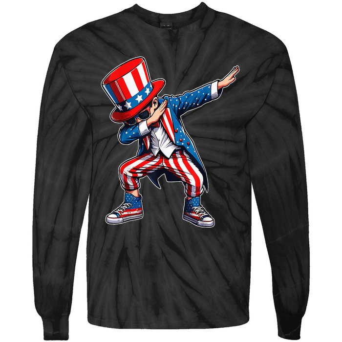 Dabbing Boy 4th Of July American Flag Usa Patriotic Tie-Dye Long Sleeve Shirt