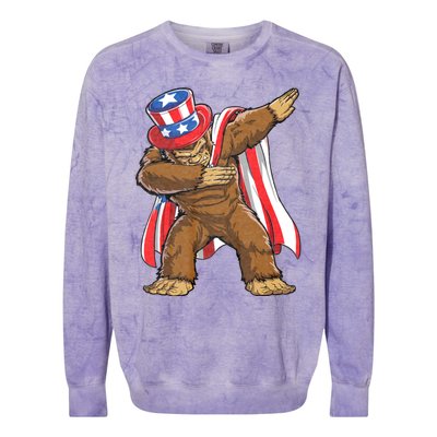 Dabbing Bigfoot 4th Of July Sasquatch American Flag Colorblast Crewneck Sweatshirt