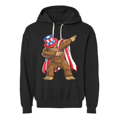 Dabbing Bigfoot 4th Of July Sasquatch American Flag Garment-Dyed Fleece Hoodie