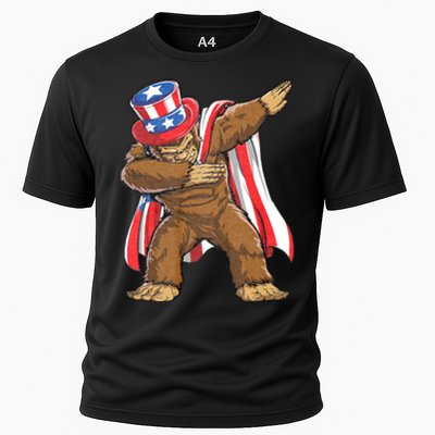 Dabbing Bigfoot 4th Of July Sasquatch American Flag Cooling Performance Crew T-Shirt