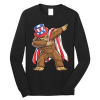 Dabbing Bigfoot 4th Of July Sasquatch American Flag Long Sleeve Shirt