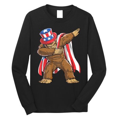 Dabbing Bigfoot 4th Of July Sasquatch American Flag Long Sleeve Shirt