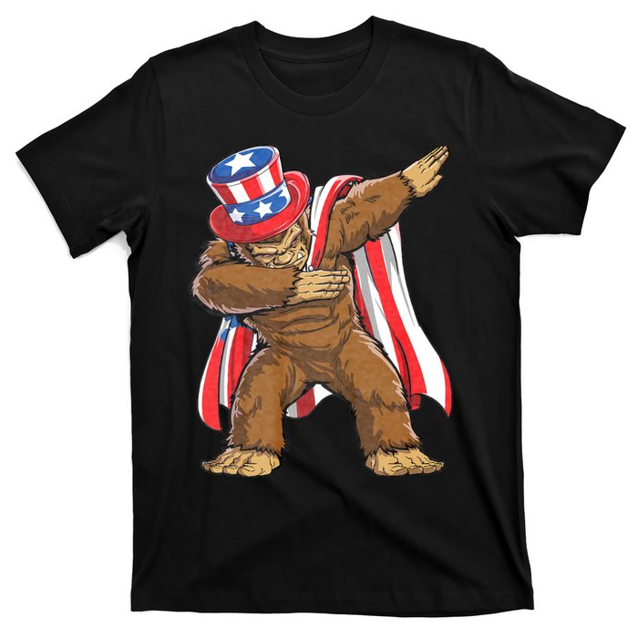 Dabbing Bigfoot 4th Of July Sasquatch American Flag T-Shirt