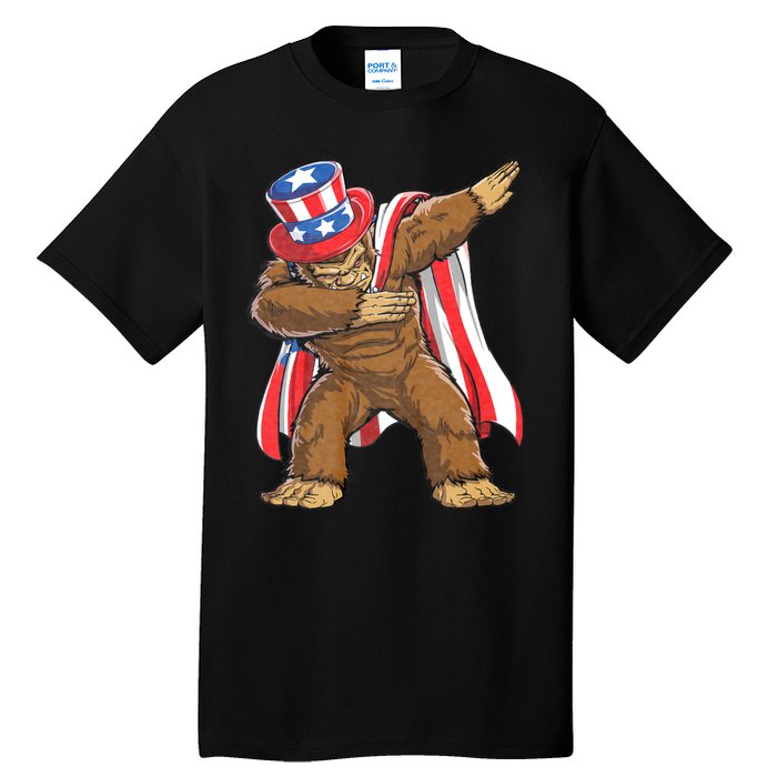 Dabbing Bigfoot 4th Of July Sasquatch American Flag Tall T-Shirt