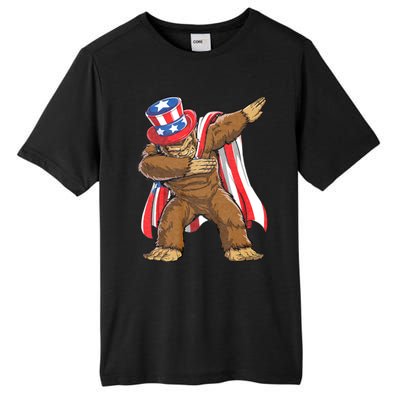 Dabbing Bigfoot 4th Of July Sasquatch American Flag Tall Fusion ChromaSoft Performance T-Shirt