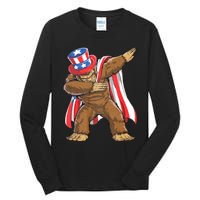 Dabbing Bigfoot 4th Of July Sasquatch American Flag Tall Long Sleeve T-Shirt