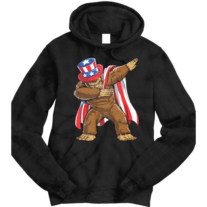 Dabbing Bigfoot 4th Of July Sasquatch American Flag Tie Dye Hoodie