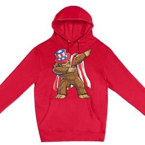 Dabbing Bigfoot 4th Of July Sasquatch American Flag Premium Pullover Hoodie