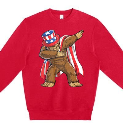 Dabbing Bigfoot 4th Of July Sasquatch American Flag Premium Crewneck Sweatshirt