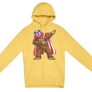 Dabbing Bigfoot 4th Of July Sasquatch American Flag Premium Pullover Hoodie