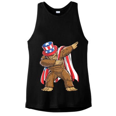 Dabbing Bigfoot 4th Of July Sasquatch American Flag Ladies PosiCharge Tri-Blend Wicking Tank