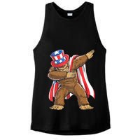Dabbing Bigfoot 4th Of July Sasquatch American Flag Ladies PosiCharge Tri-Blend Wicking Tank