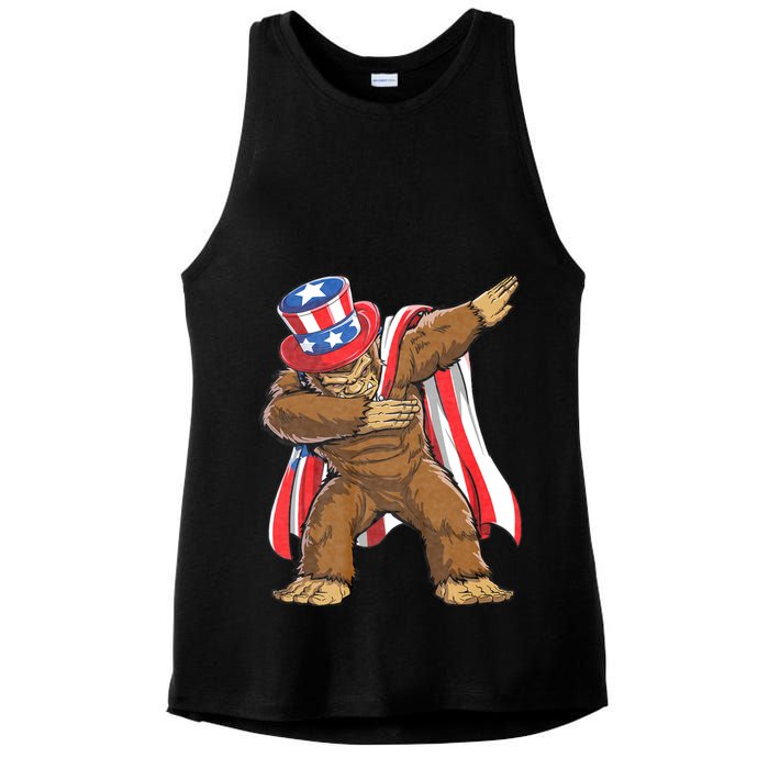 Dabbing Bigfoot 4th Of July Sasquatch American Flag Ladies PosiCharge Tri-Blend Wicking Tank