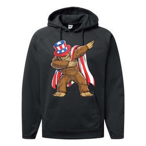 Dabbing Bigfoot 4th Of July Sasquatch American Flag Performance Fleece Hoodie