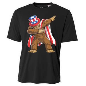 Dabbing Bigfoot 4th Of July Sasquatch American Flag Cooling Performance Crew T-Shirt